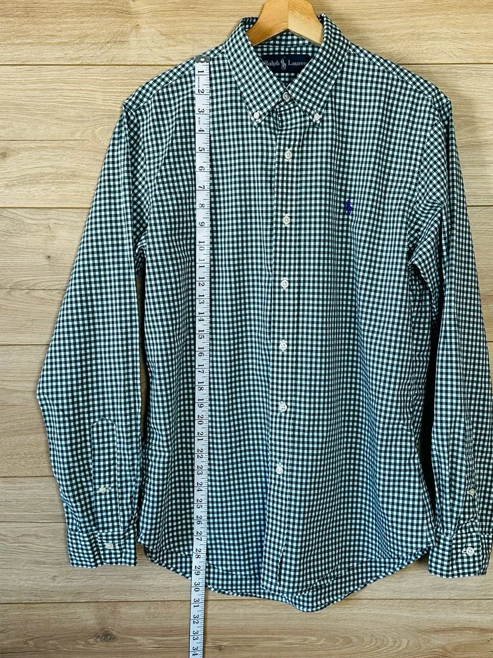 Ralph Lauren Green and White Gingham Button-Down Shirt